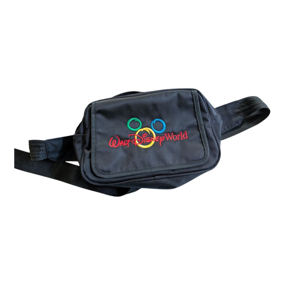 Vintage Disney World Fanny Waist Pack Park Bag Black Multi Compartment 90's